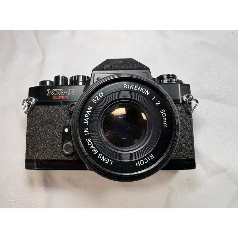 Ricoh KR-5 Super 35mm SLR Film Camera Rikenon 50mm f/2 Lens Bag Album *Untested